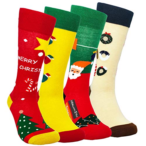Womens Funny Christmas Crew Socks - HSELL Novelty Pattern Cotton Socks Holiday Gifts (Style B - 4 Pairs)
