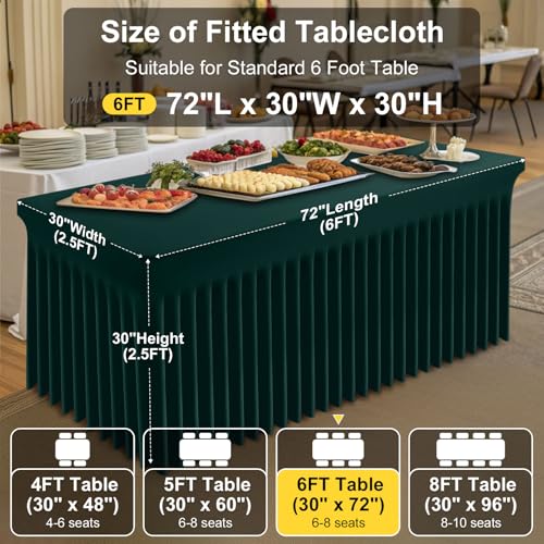 Image of Smiry 2 Pack Spandex Elastic Fitted Table Cloth Skirt for 6FT Table | Stretch Washable Table Cloth, Banquet Table Cover for Wedding, Party, Indoor & Trade Shows, (Hunter Green, 72Lx30Wx30H)