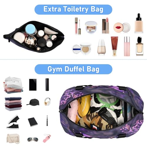 Butterfly Purple Flower4 Travel Duffel Bag Waterproof Gym Sport Tote Bag Carry On Weekender Bag with Compartment4