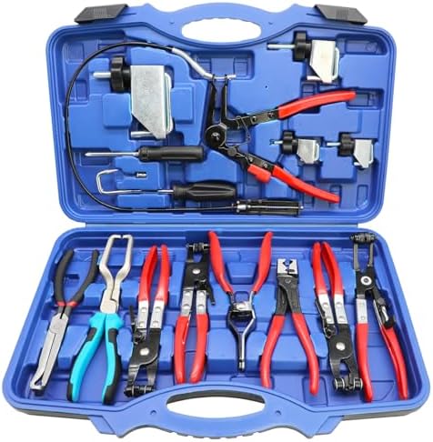 DPTOOL Hose Clamp Pliers Set 15pcs Hose Clamp Removal and Installation Tool Kit for Automotive Coolant Radiator Heater, Water Hose, fuel lines etc, with 2pcs Electrical Disconnect Pliers