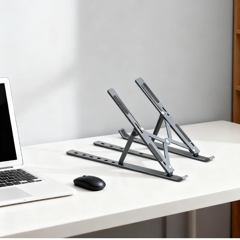 Adjustable Laptop Stand Portable Foldable Desk Riser for Enhanced Airflow Universal Notebook Holder Black