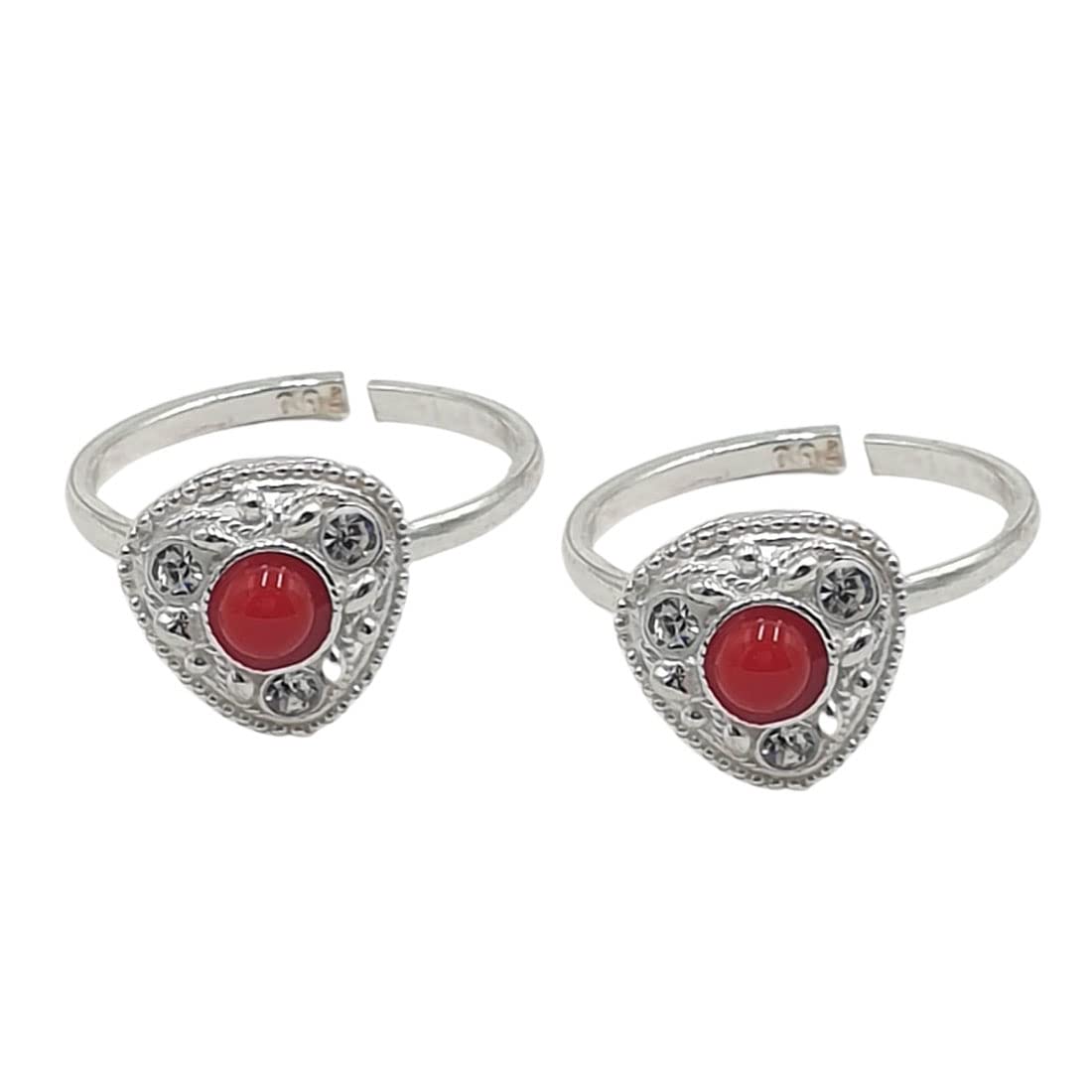 sahiba gems Silver Beautiful Comfortable And Designer Red Color Toe Ring | Beautiful Design | 2 Pieces Set-picture-18