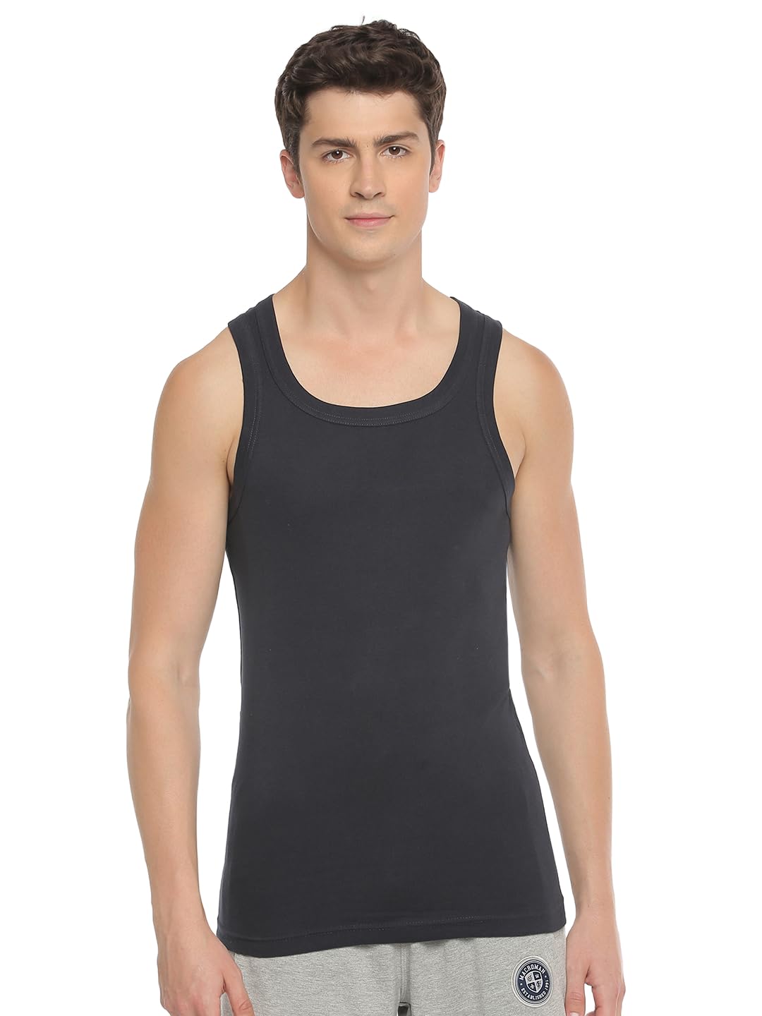Active Modern Vest for Men, 100% Cotton Ribbed Fabric with Square Neckline for Multi-Purpose Wear
