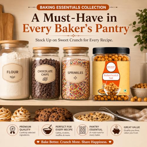Image of BOGATCHI Butterscotch Nuts (6mm) & Chips with Real Cashews | Vegan, Gluten-Free Crunchy Toppings for Cake Decoration, Ice Cream, Milkshakes, Cookies, Muffins | Premium Dessert Garnish, 200g
