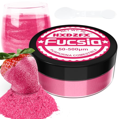 Purpurina Comestible Fucsia - 100% Purpurina Comestible Reposteria Adornos Comestibles para Tartas, Chocolates, Magdalenas, Cóctel, Confitería, Crema, etc. (8g)