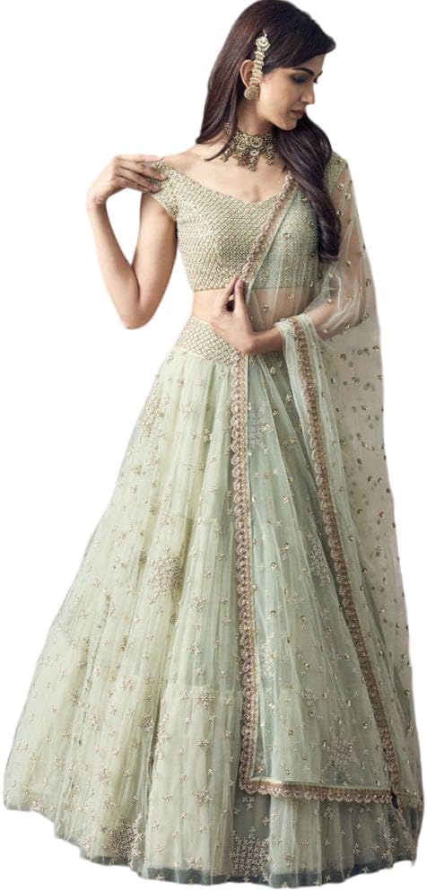 Women's Soft Net Embroidery Sequince Work Lehenga Choli with Dupatta-fd11018