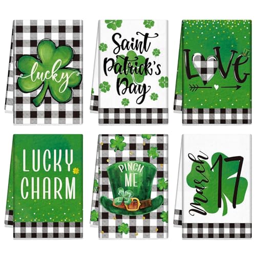 6-Pcs-St-Patricks-Day-Kitchen-Hand-Towels-Shamrock-Dish-Towels-14-x-21-Inch-Decorative-Absorbent-Green-Irish-Tea-Towels-for-Kitchen-Bathroom-GiftsPlaid 6 Pcs St Patricks Day Kitchen Hand Towels Shamrock Dish Towels 14 x 21 Inch Decorative Absorbent Green Irish Tea Towels for Kitchen Bathroom GiftsPlaid