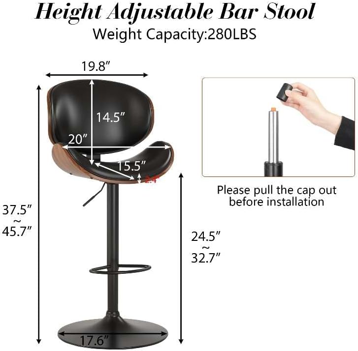 Miniatura 3 de KCC Juego de 4 taburetes de bar giratorios de altura ajustable, sillas de bar tapizadas de piel sintética con reposapiés, taburete de bar de madera
