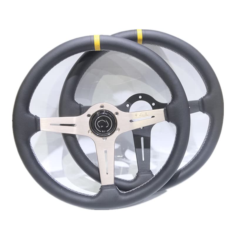 Volanti Auto Volante di deriva piatto da 15 pollici 380mm / volante in pelle(Noir)