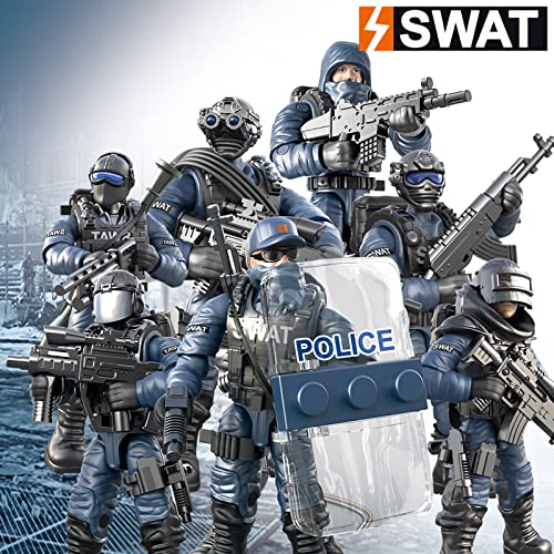 MEIEST SWAT Model Equipment Assembly Building Block Toys,8 PCS City Police Action Mini-Figures with Multiple Military Weapons Accessories,Party Favors Set for Boys and Man - Image 2