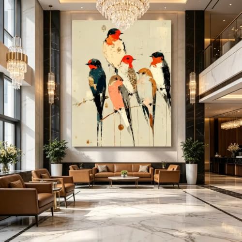Tableau abstrait d'oiseaux AEFOUU toile murale rustique 70x100 cm - 3