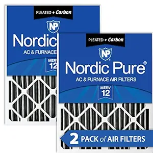 Nordic Pure 16x25x4 (3-5/8 Actual Depth) Pleated MERV 12 Plus Carbon AC Furnace Filters, Box of 2