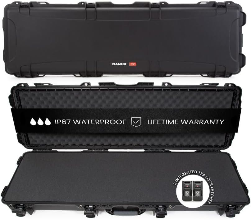 NANUK 995 Hard Case 55” with Wheels & Customizable Foam Insert, IP67 Waterproof & Crushproof, Rugged Construction for Ultimate Protection, Made in North America – Black (55.1” x 17.3” x 6.6”)