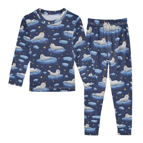 ALAZA Seal Blue Pajamas Long Sleeve Sleepwear 2-Piece Pajama Set