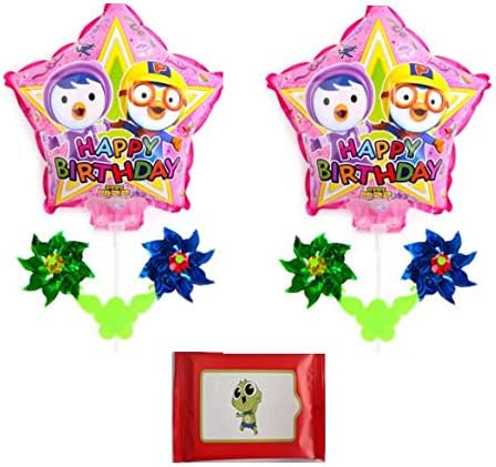 Pororo 2 Balloons Set with Pinwheel Birthday Picnic Party Supplies+Sinbi Tissue