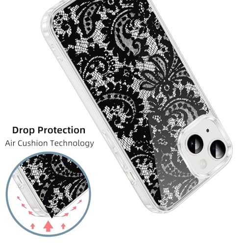 Coque iPhone 15 transparente dentelle noire fleurie vintage antichoc - 4