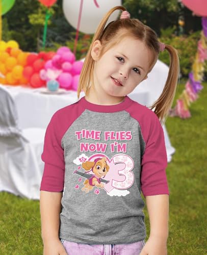 Image of Tstars Paw Patrol Rubble 3rd Birthday Baseball Tee Toddler Boy 3 /4 | Soft raglan Rubble digging tee for turning three; great for 3rd birthday, construction party, photo gift
