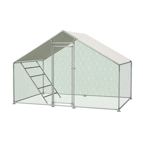 Gallinero cercado para animales pequeños, 3 x 2 m, con escalera, candado de seguridad, lona impermeable de protección UV y tubos de acero reforzados de 1 mm para pollos, patos, palomas en el jardín