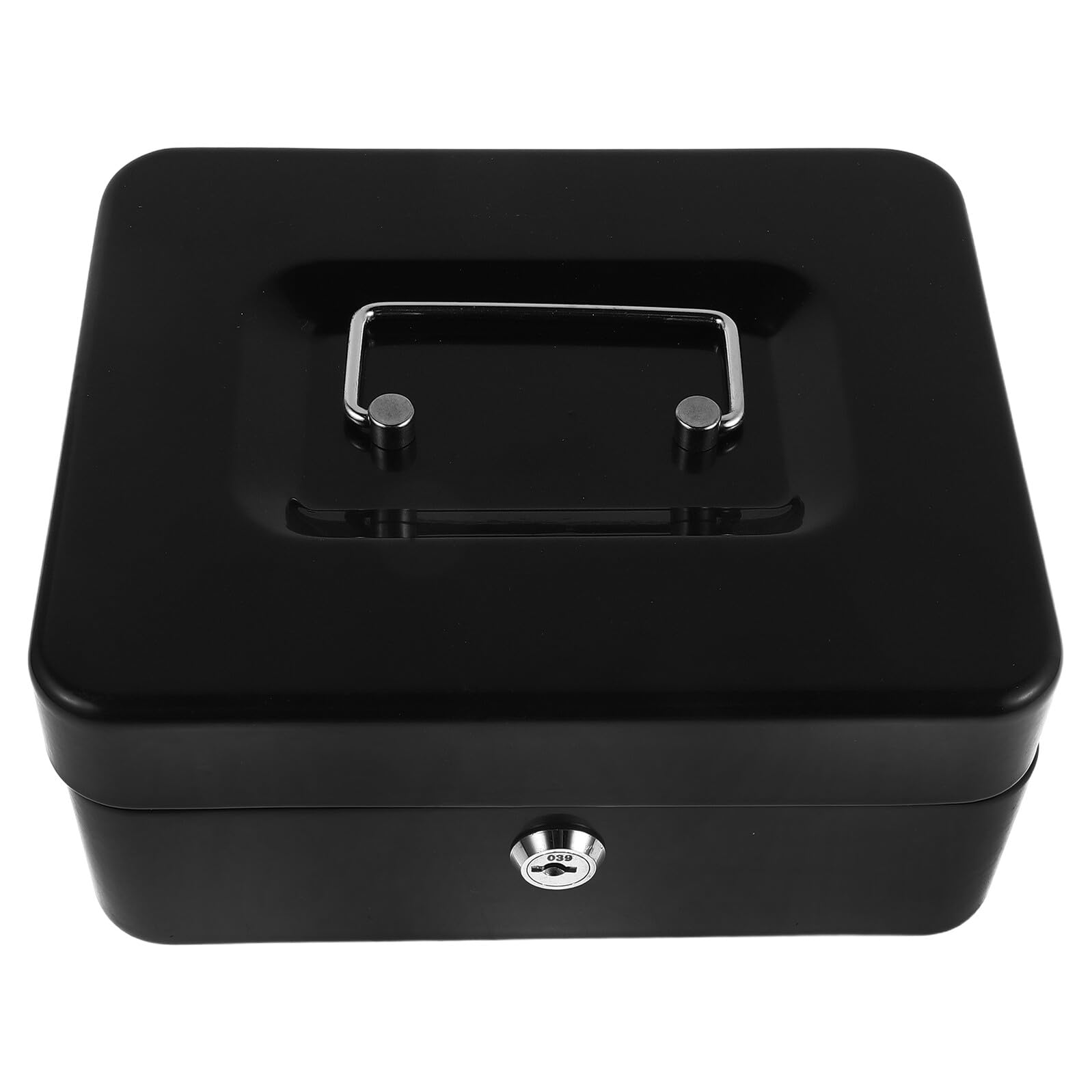 UKCOCO Caja de Dinero con Cerradura y Bandeja Caja de Seguridad Pequeña Negra con Llave para Euros Portátil y Segura para Hogar Oficina y Viajes Organizador de Objetos Valiosos