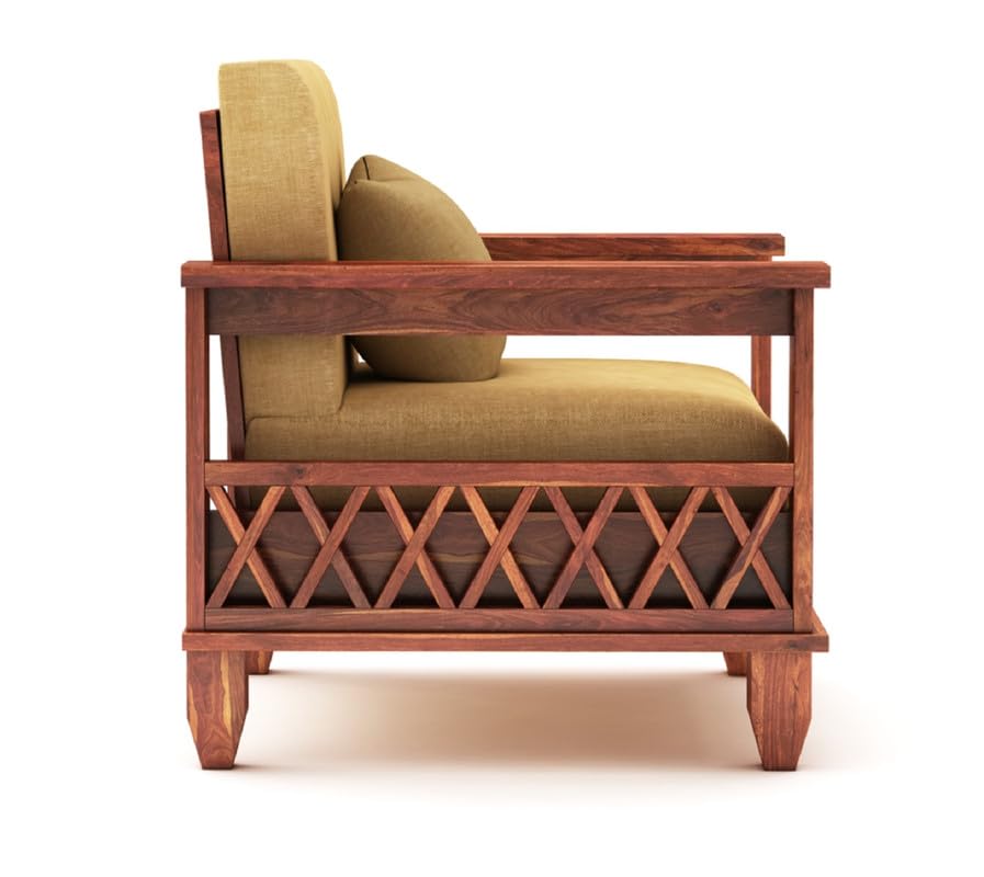 Image of STRATA FURNITURE Sheesham Wood 1 Seater Sofa Set for Living Room Hall Home Solid Wooden Single Seater Sofa Set Furniture (Honey Finish)