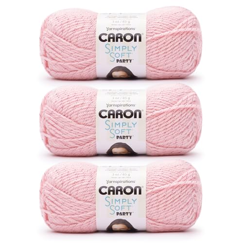 Image of Caron Simply Soft Party Soft Pink Sparkle Yarn - 3 Pack of 85g /3 oz - 99% Acrylic, 1% Metallic - #4 Worsted (Medium) - 164 Yards - Knitting /Crochet