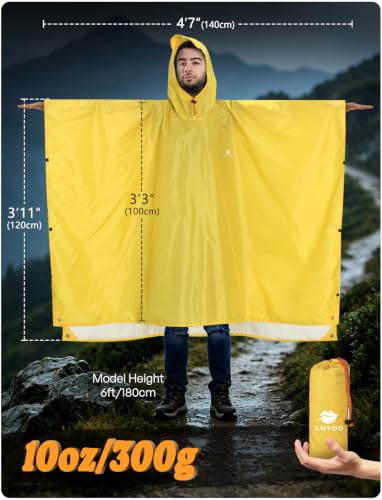 Image of ANYOO Hooded Rain Poncho for Adults Waterproof Lightweight Rain Coat for Men Women Reusable Rain Jacket for Emergency Outdoor
