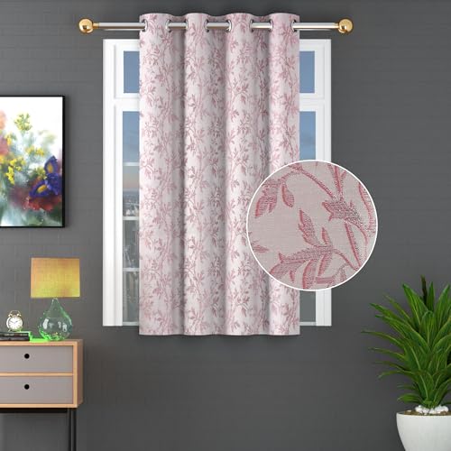 Image of FRESH FROM LOOM Heavy Jari Jacquard Premium Luxury Ring Style Curtain 5 Feet Window | Semi Blackout | Floral Print | Light Blocking 80% Light Control | Anti-Fade Parda (5feet, Pink, 1pc only)