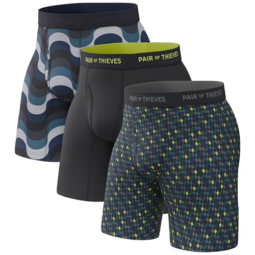 Pair of Thieves Men Super Fit Long Boxer Briefs | Underwear for Men | 3 Pack | Lightweight Soft 4-Way Stretch Fabric | Moisture Wicking for the Gym Work and Daily Comfort | Everyday Boxer Briefs