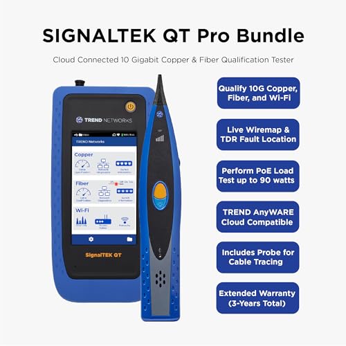 Image of TREND Networks | SignalTEK QT Pro 3-Year Assurance Bundle | 10G Copper, Fiber & Wi-Fi Qualification Tester | 3-Year Warranty & Rugged Hard Case | Advanced Diagnostics & PoE Load Testing | R166003