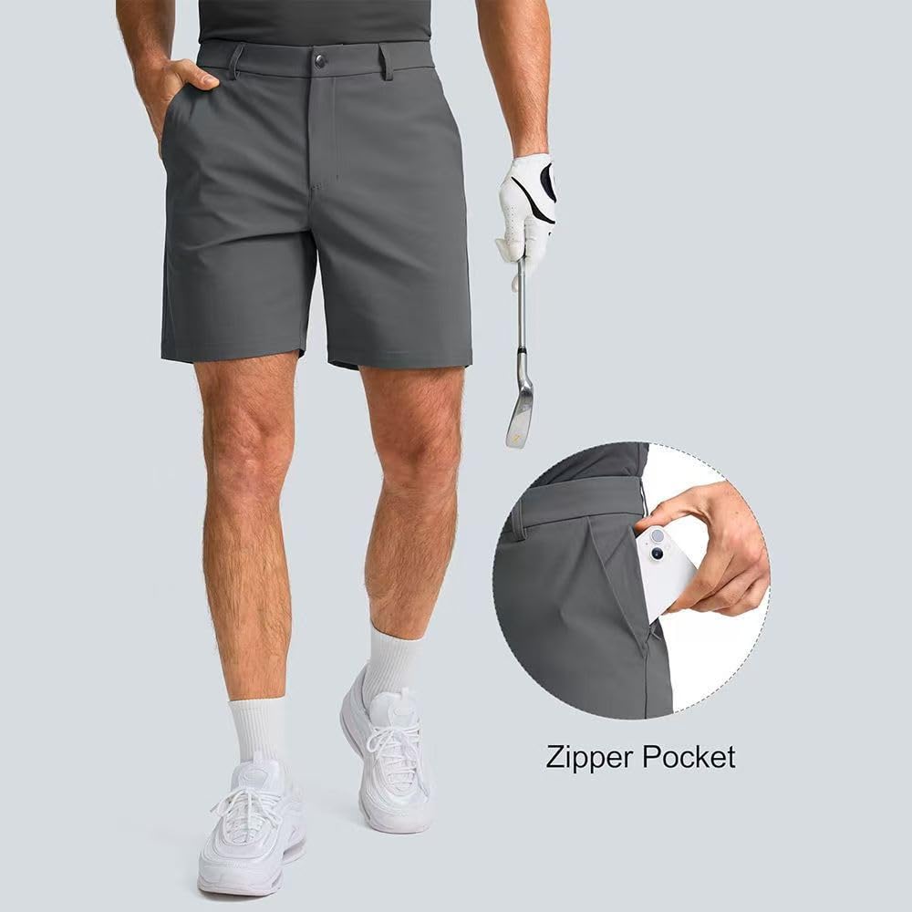JJDFW Golf szybkoschnące szorty męskie rozciągliwe lekkie sukienki robocze spodenki na co dzień z 4 kieszeniami płaskie przednie spodenki turystyczne