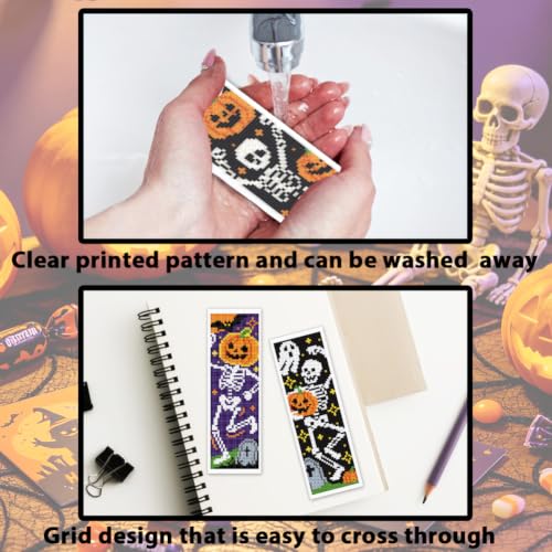 Image of ACRNIGHEET 6PCS Cross Stitch Bookmark Kit (Halloween Skeleton Pattern)