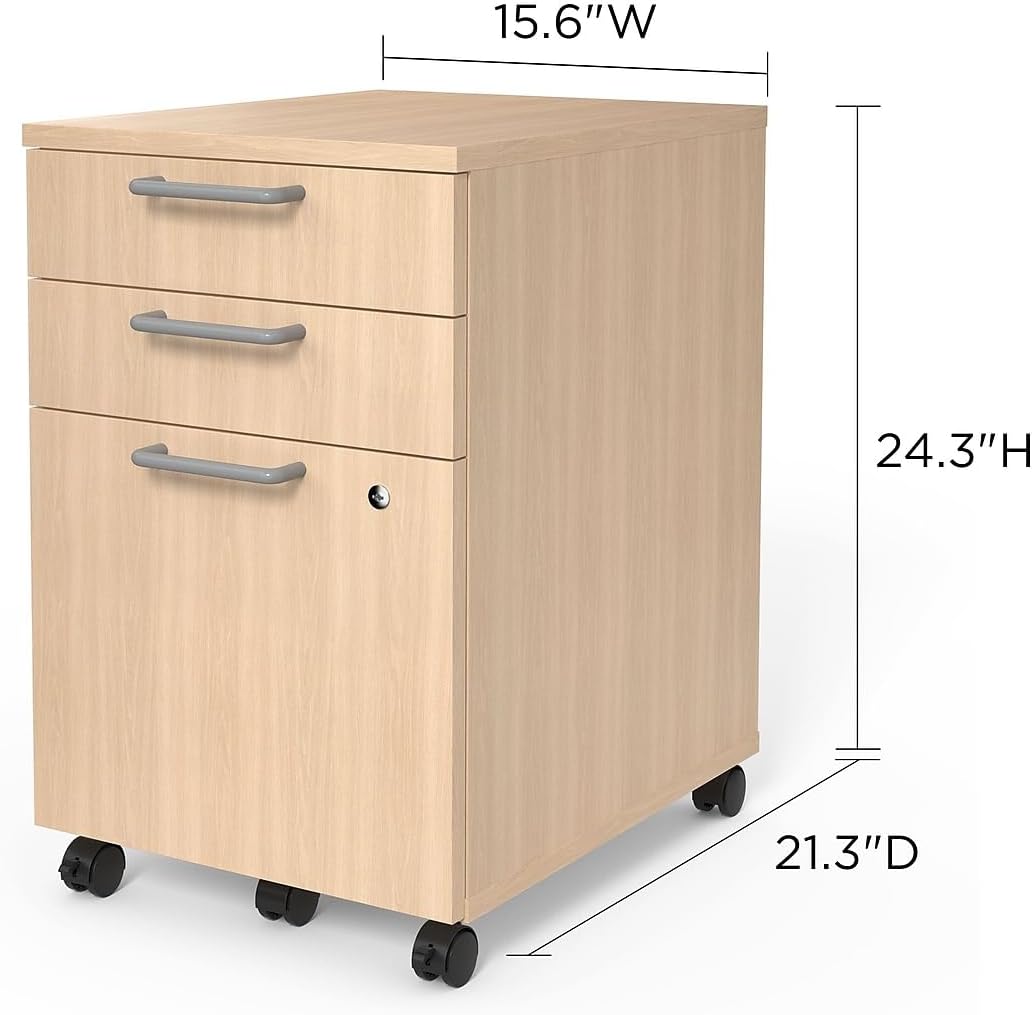 Natural 3-Drawer Mobile Pedestal File Cabinet with Lock