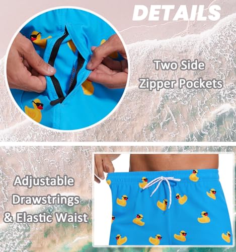 Aueyan Mens Swim Trunks 5.5 inch with Compression Liner Zipper Pockets,Quick Dry Swimsuit Trunks Funny Beach Board Shorts3