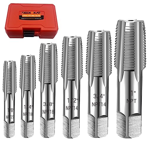 6-Piece NPT Pipe Tap Set, Precision Carbon Steel NPT Tap Set for Clean Accurate Threads, 1