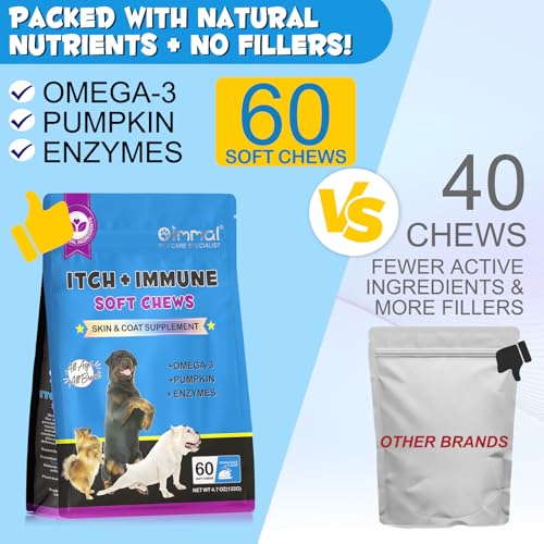 Allergie-Linderung Kauen für Hunde(60 Zählen Peking-Enten-Geschmack),Kausnack zur Unterstützung der Verdauung & bei juckender Haut,Saisonale Allergien,Anti-Juckreiz