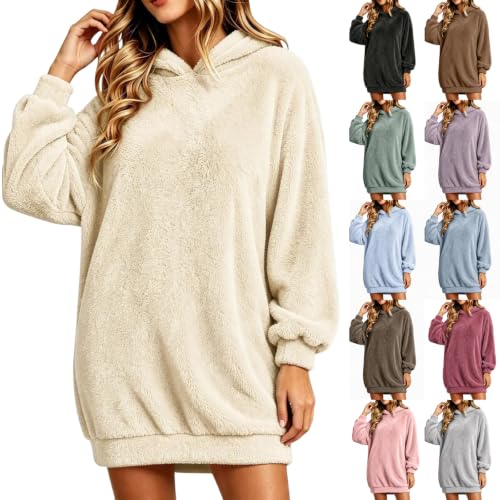 Fleece Hoodie for Women Winter Baggy Fuzzy Plush Loungewear Dress with Hood - image 1