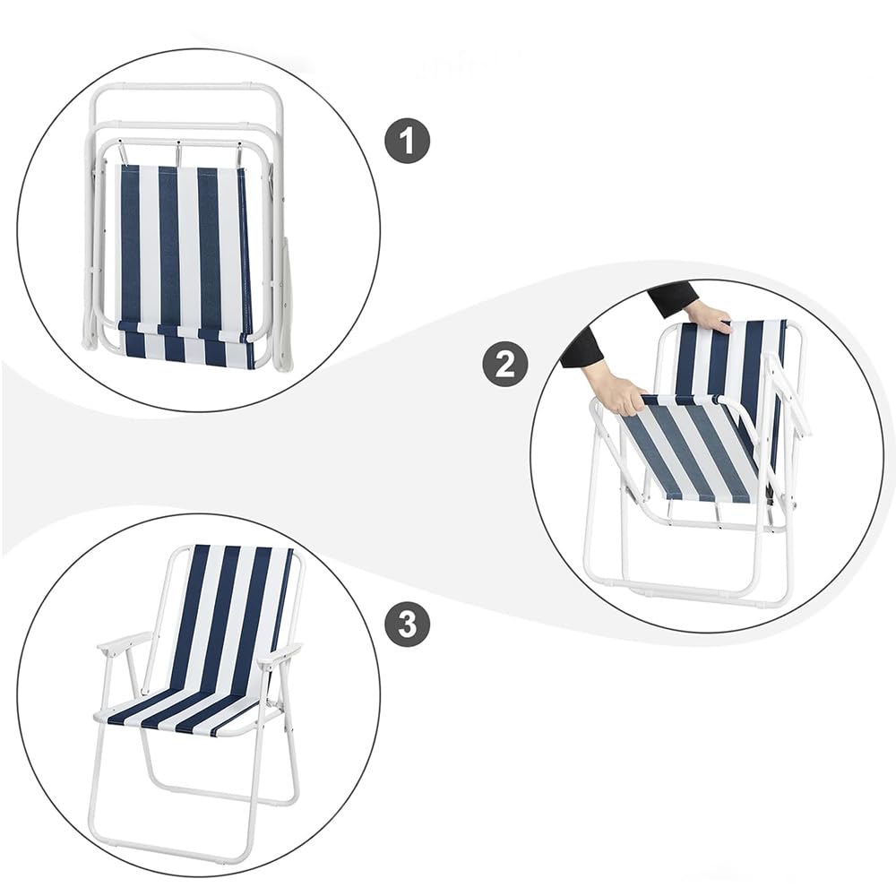 VIRSUS Sedia Pieghevole da Spiaggia 6440, 53x54x73 cm, Bianco e Blu, Spiaggina in Tessuto Traspirante con Braccioli