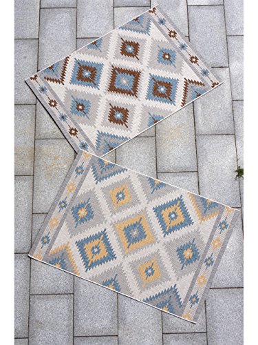 benuta In- & Outdoor Teppich Star Kilim Blau 120x170 cm | Pflegeleichter...