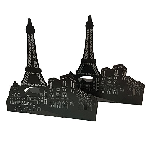 1pair Ferris Wheel / Eiffel Tower / Statue of Liberty Non-Slip Iron Bookends, Novelty Vintage Black Bookend As Book Stand for Stationery Home and Office (Eiffel Tower)