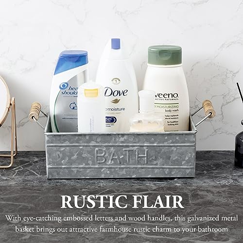 MyGift-Galvanized-Metal-Rectangular-Storage-Basket-with-Wooden-Handles-Bathroom-Toiletries-Holder-Organizer-Bin-with-Embossed-Bath-Label-Handcrafted-in-India MyGift Galvanized Metal Rectangular Storage Basket with Wooden Handles Bathroom Toiletries Holder Organizer Bin with Embossed Bath Label Handcrafted in India