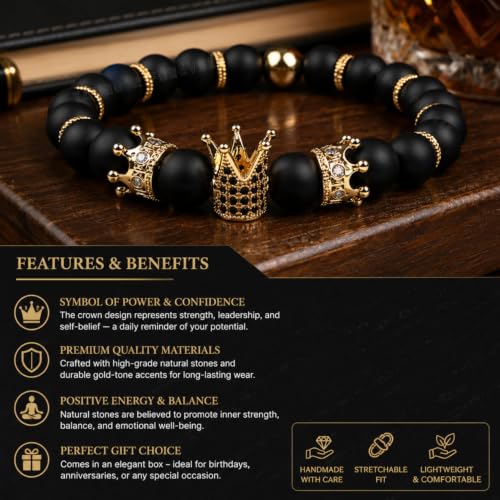 Image of Young & Forever Alpha Domain Natural Stone Beaded Bracelet for Men - Men's Hand Kadas & Healing Crystal Bead Bracelets with Metallic Charms (Pack of 1)