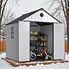 8×8 ft outdoor plastic storage shed with floor 427 cuft large weather resistant garden shed with heavy duty steel frame water proof resin panels for lawn tools bikes generator pool equipments  urban country home decor