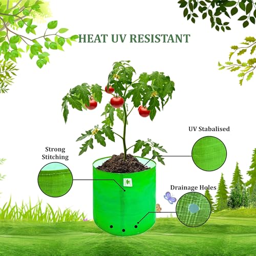 Image of Sow and Grow HDPE UV Protected 270 GSM Round Grow Bags for Terrace and Backyard Gardening Planters for Vegetable, Flower, Herbs and Fruits Green Color, Reusable Plant Bags (12x12 INCH, 3)