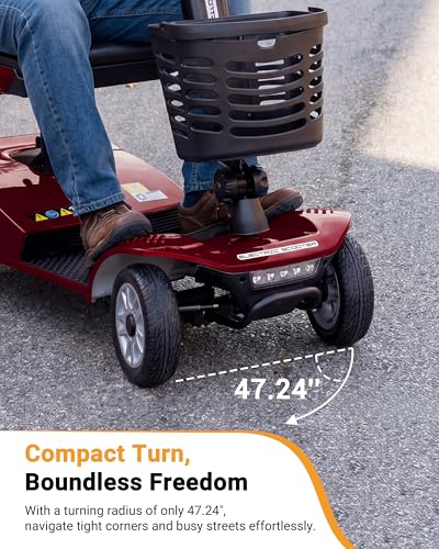 Image of 4 Wheel Mobility Scooter 400 LB Capacity, 550W Powerful Motor, Red | 360 Adjustable Seat | 27.6 inch Armrest Spacing | Equipped with Automatic Brake & Basket | Suit for Seniors, Adults, Handicap