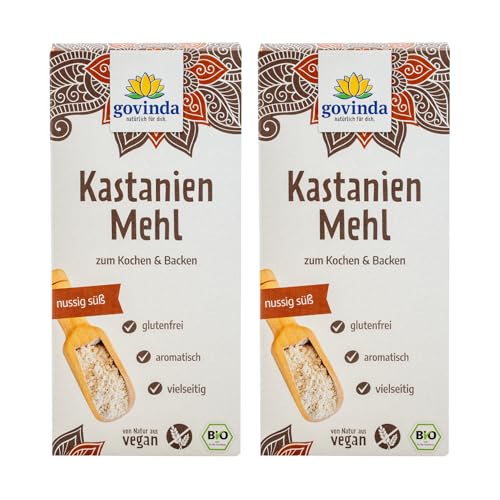 Govinda Bio Kastanienmehl (2x350g) | glutenfrei & vegan | 100% Edelkastanie | fein süß & nussig | ideal zum Backen von Brot, Kuchen & Gebäck | ohne Zusatzstoffe