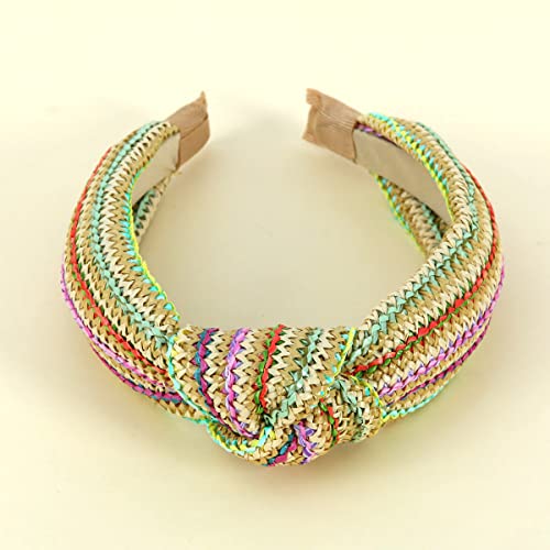 Fedans Knotted Wide Headbands Raffia Headband Colorful Weave Fashion Holiday Hairband Summer Elastic Stretch Top Knot Hair Accessory For Women Girls #TOP3