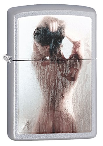 Zippo Lighter: Nude Girl in The Shower - Satin Chrome *Sexy Pin-up Girl* 75348