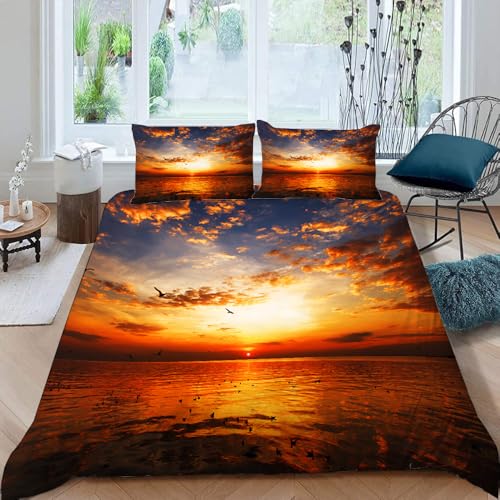 MOXINO 3D Ozean Meer Bettwäsche 155x220 cm 3teilig Sonnenuntergang...