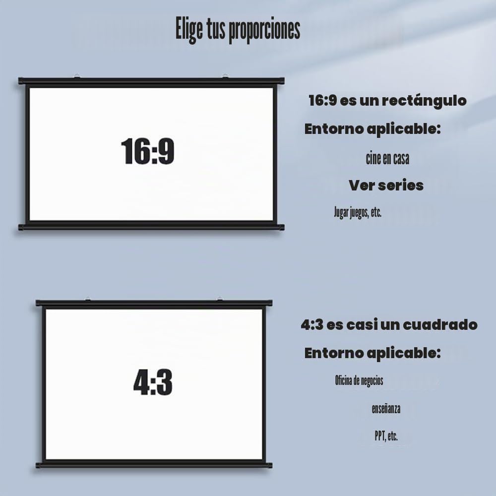 Pantalla De Proyección Enrollable Manual Pantalla De Proyector 40" 50" 60" Pantalla De Cine En Casa 16:9 4:3 Pantalla De Película Sin Arrugas(16:9,50")