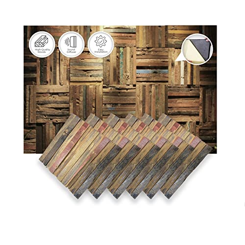 Acepunch 6個 ホームオフィスまたは部屋のスタジオのための防音音響音楽絶縁体のための3D木製壁アートパネル装飾サウンドタイル 古い風化したスタイル 30 x 30 cm AP1236